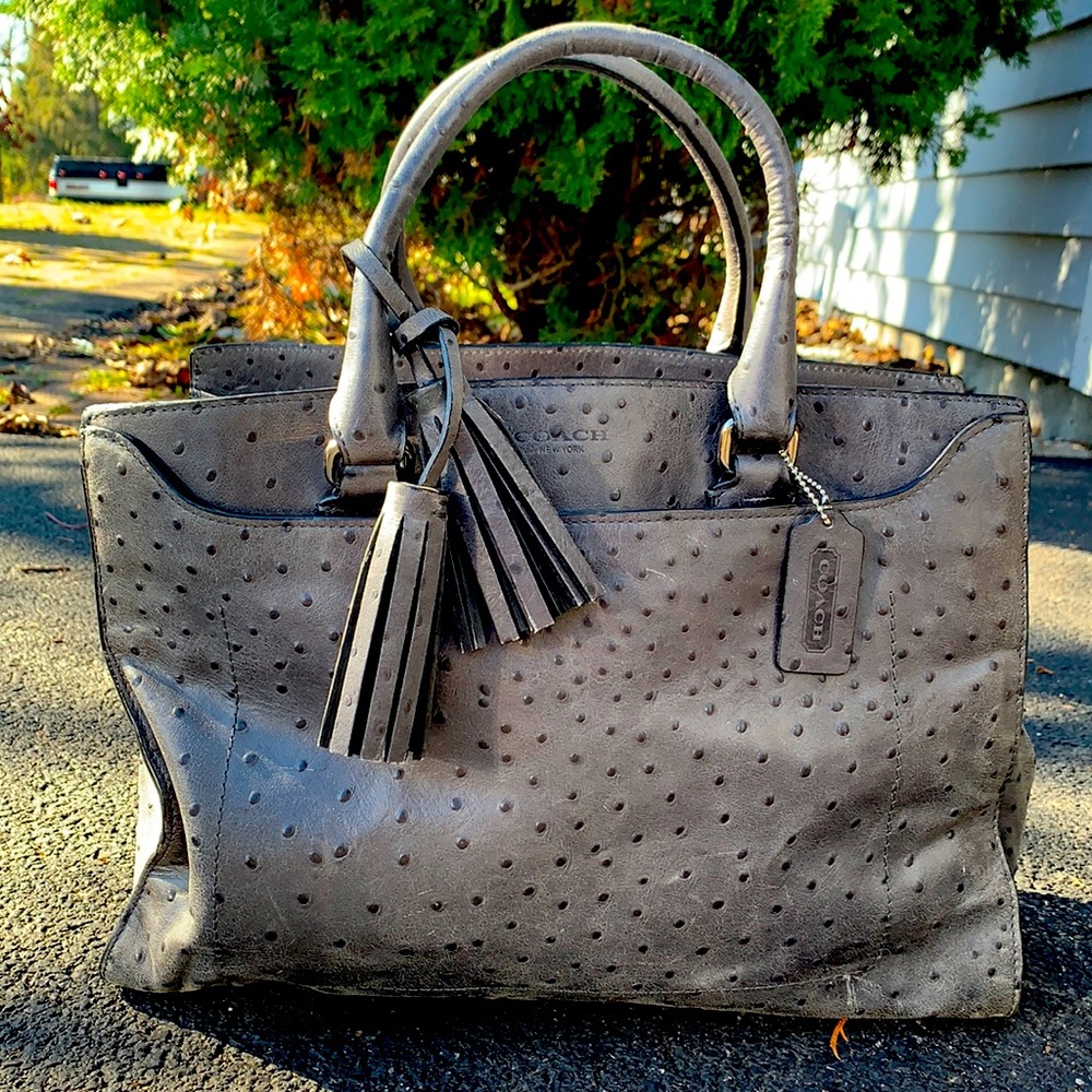 Coach Legacy Pinnacle Elevated Black Ostrich Leather Carryall Tote Bag